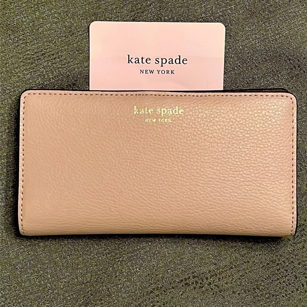 Brand New Kate Spade Genuine Leather Large Slim Bifold Wallet Warm Beige Neutral